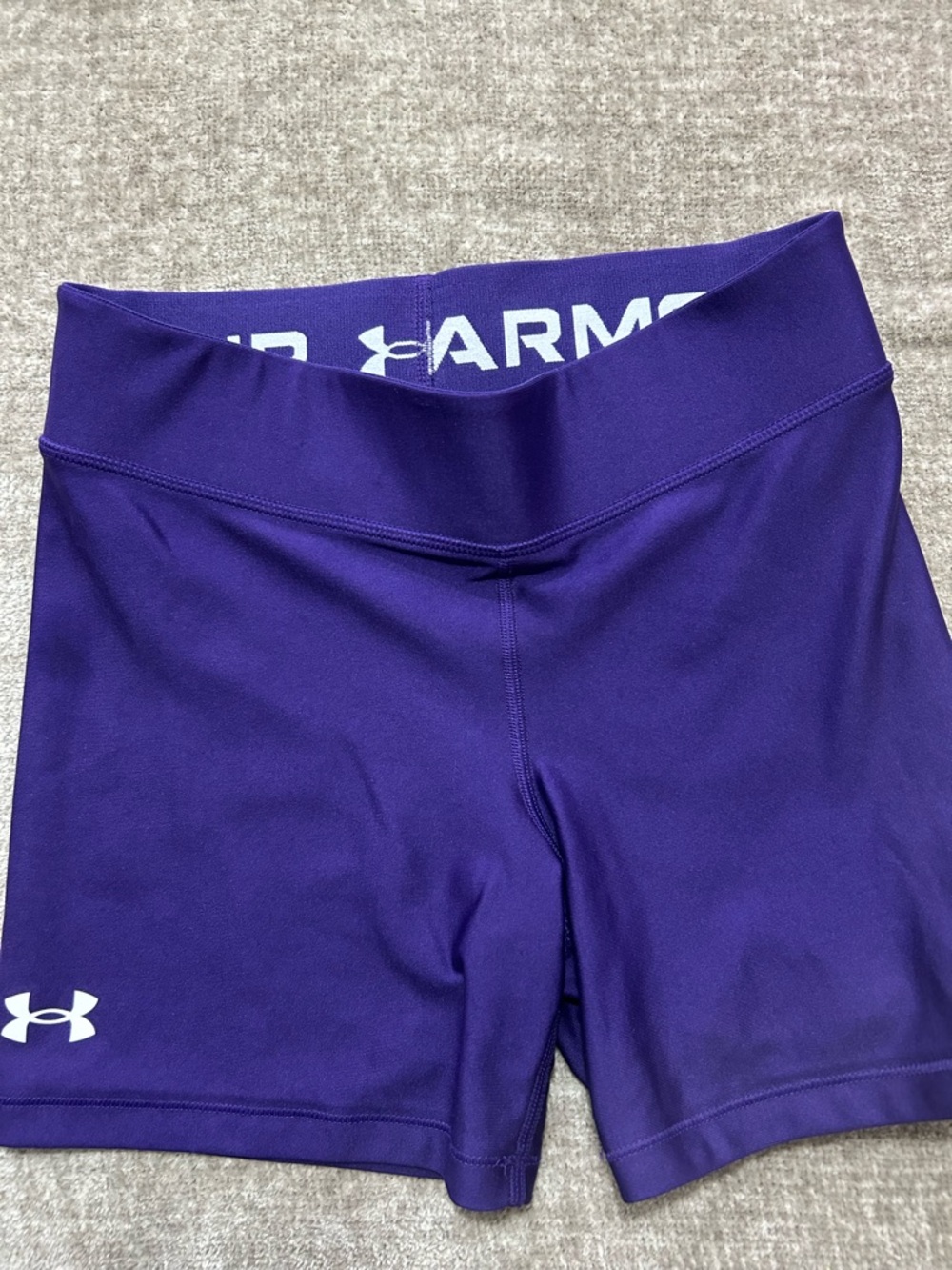 Under Armour Women's Deep Purple Bike Shorts with White Logo